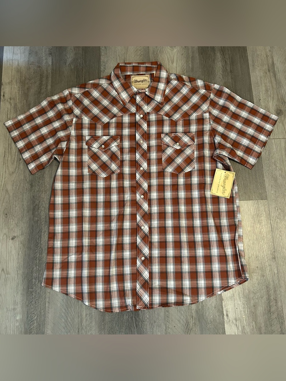 NWT XL Wrangler Plaid Pearl Snap Short Sleeve Button Down Shirt Lightweight